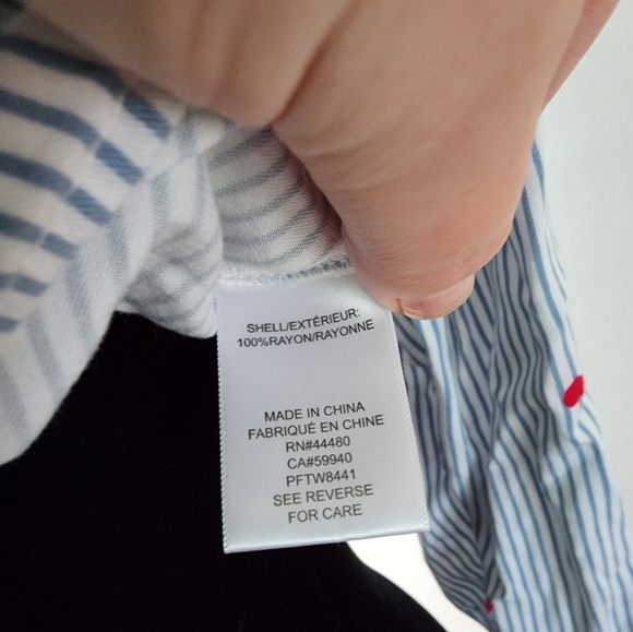 Love,Fire Junior's Long Sleeve Knotted Front Button Down Shirt Blue Stripe Heart - Picture 10 of 11